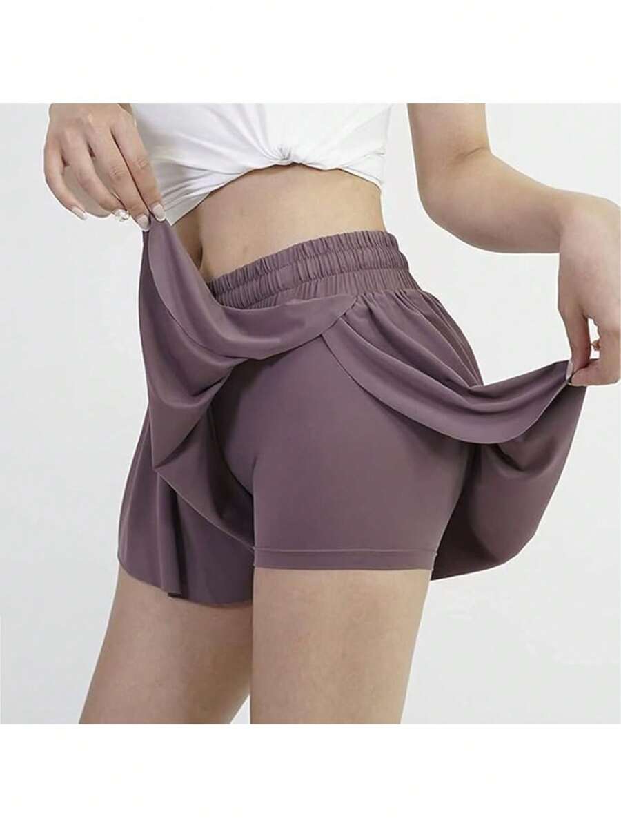 CourtClass Sport Plus Size Women's Sport Tennis Skirt Golf Skorts Ladies' Solid Color Simple Drawstring Pleated Skort For Athletic Skirt, Breathable Material For Badminton, Tennis, Yoga, Running And Marathon Skirt Shorts, 2 In 1 Flówy Fitness Shorts For Women - Màu tím - Xem 1