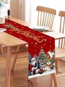 1pc Rustic Christmas Table Runner 35x180cm Santa Claus&Snowman Pattern Polyester Table Cover For Indoor/Outdoor Christmas Parties Supplies, Events, Festive Kitchen Dining Room Table Decorations Merry Christmas Decor 2025 Farmhouse Home Decor - Multicolor - View 9
