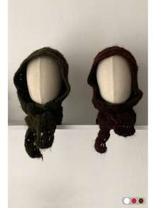 1pc Handmade Crochet Ear Warmer Beanie, Autumn/Winter Warm Double Layer Thick Tassel Knitted Headband Hat For Women, Versatile Rolled Brim Knit Cap - Multicolor - View 4