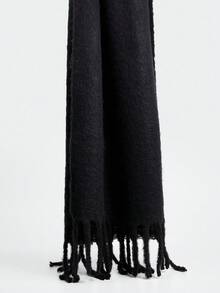 1pc Men's Solid Color Thick Warm Scarf, Fashionable Tassel Design Versatile Shawl, Suitable For Daily Warmth And Outfits, Autumn/Winter Season