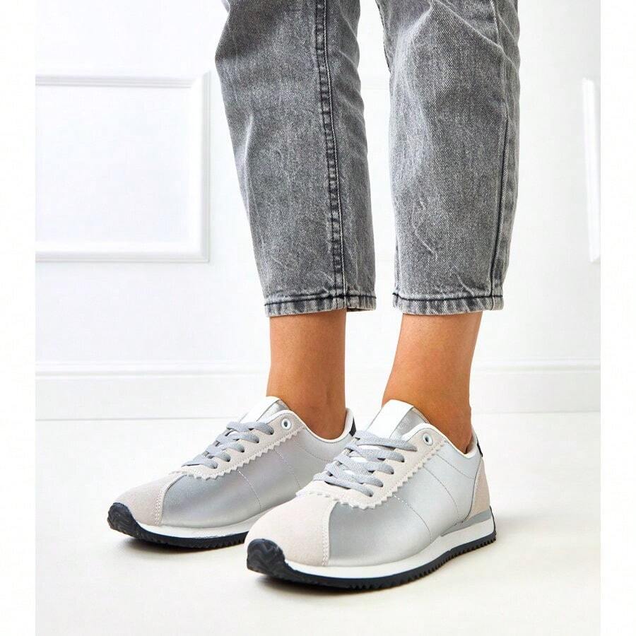 Tênis de lona branca com palmilha preta Mydland - Prata - Ver 1