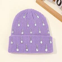 Knit Rhinestone Embellished Hat For Women, Winter Warm Beanies Cap For Outdoor Shopping, Dating, Ski - Màu tím - Xem 1