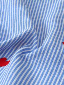 2pcs Women Striped & Heart Print Pajama Set, Long Sleeve Button Collar Top And Pants, Casual Sleepwear Homewear Suit For Autumn/Winter, Fall Clothes - Blue and White - View 8