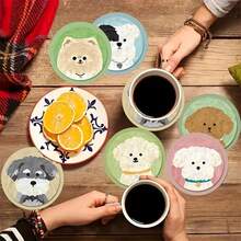 6pcs Cute Puppy Themed Wooden Coasters, Universal Drink Coasters Suitable For Tea Cups And Coffee Mugs, Great For Home And Cafes, Ideal Gift For Pet Lovers, 1 Set Of 6pcs, 300 Sets/1800pcs