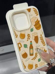 1 pieza Funda protectora suave para teléfono con textura de piel de litchi, antideslizante y a prueba de caídas, con diseño de patrón de cerveza de trigo de moda de otoño, compatible con Apple, teléfonos
