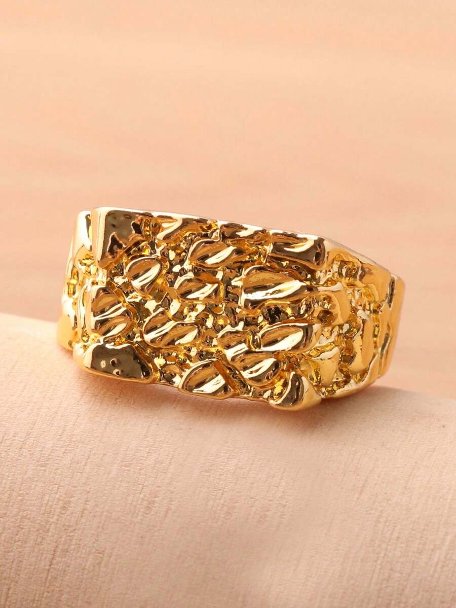 1pc Gold Ripple Design Elegant Ring, Made Of Copper Material, Non-Fading And Hypoallergenic, Suitable For Party, Banquet And Daily Wear - Gold - View 1