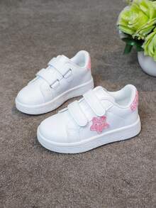 1 Pair Kids Versatile Hook And Loop Breathable White Sneakers With Embroidered Bow, Chinese Knot Decor, Fashion Casual Flat Shoes For Girls And Boys - 粉色 - 查看 8