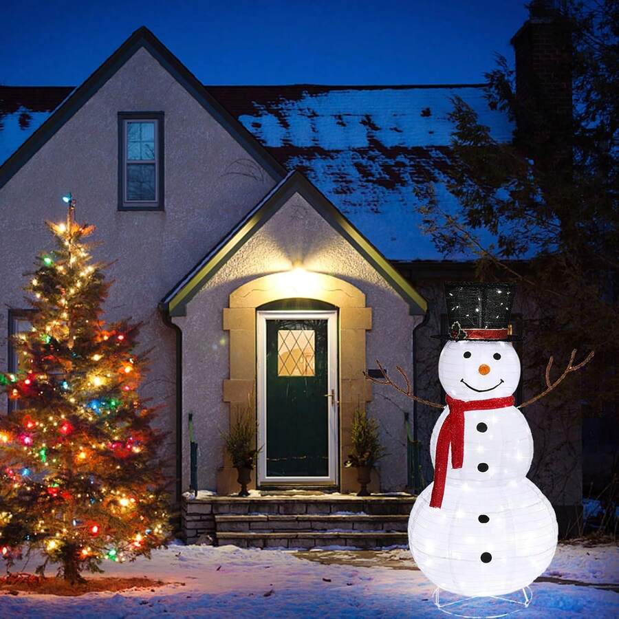 [4 Fuß leuchtender Schneemann] Wetterfeste Weihnachtsdekoration für draußen mit LED-Lichtern, vormontiertes Design für Hof/Garten/Weihnachtsdekoration im Innenbereich (1,2 m beleuchtete Figur)