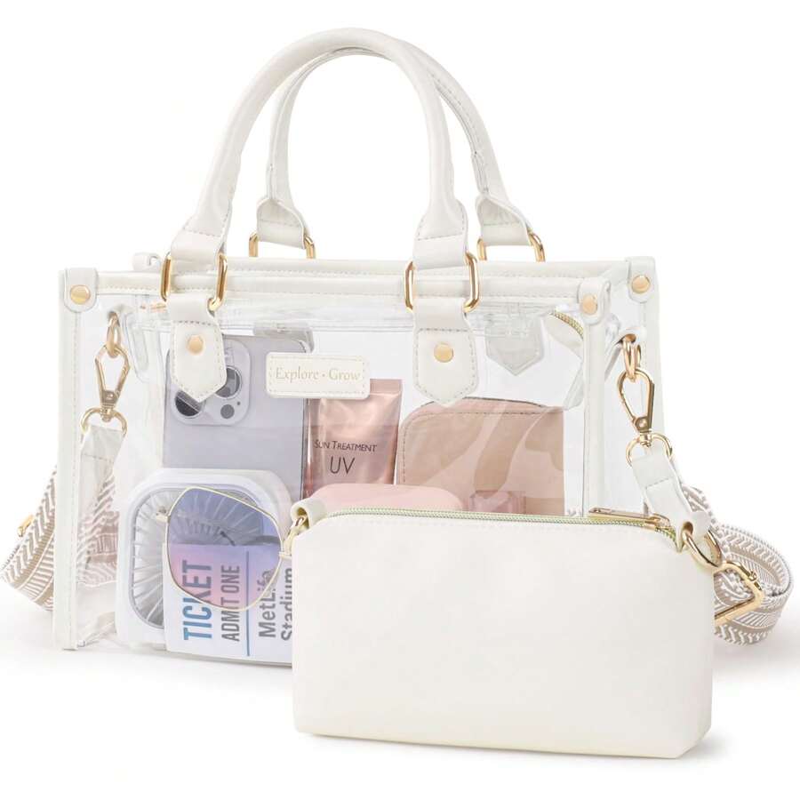 Clear Tote Bags For Women 11x5x7 - Clear Bag For Stadium Events With Inner Bag, Perfect For Sport Events Concert Work - 米色007AAB - 查看 1