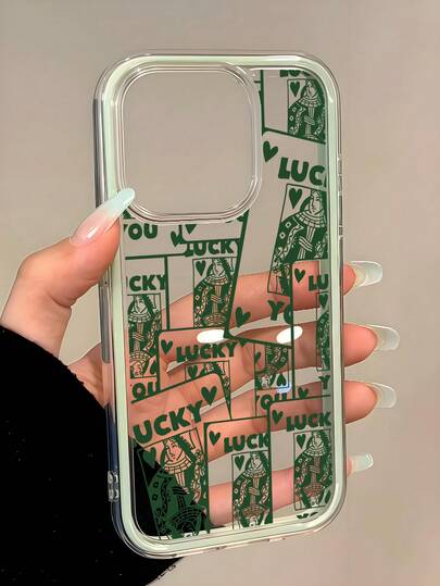多巴胺配色高品质插画幸运扑克牌图案手机壳，兼容 15/16 Pro Max，创意苹果11/12/13/14 Pro防摔手机壳