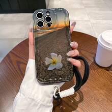 Flower Pattern Phone Case With A Bonus Bracelet Paired With Sunset Hues And Sandy Shores. Compatible With IPhone 16, 15, 14, 13, 12, And 11 Pro Models, Made Of TPU With Shockproof Protection. A Lovely Gift For Family, Friends, Children, Birthdays, Spring Festival, Holidays, Boyfriends, Girlfriends, And Valentine's Day. - Black - View 6