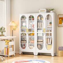 70.9" Glass Door Display Cabinet, Heavy Duty Metal Storage Shelves With Lock, 4-Tier Bookcase With Adjustable Shelves, Tall Curio Cabinet For Living Room, Home Office, Clinic, Exhibition - White - View 2