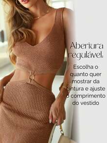 Women's Long Dress With Slit Midi Knit With Lurex Elegant Party - 黑色 - 查看 5