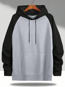 Men's Spring/Autumn Lightweight Raglan Sleeve Color Block Hoodie, Long Sleeve Pocket Casual Sports Outdoor Commute Work Fishing Camping Vacation Sweatshirt, Gift For Boyfriend/Husband, Color Block Hooded Pullover