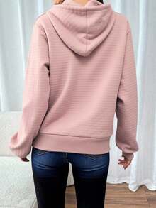 Capucha con estampado de cuadros con cordón con bolsillo de canguro