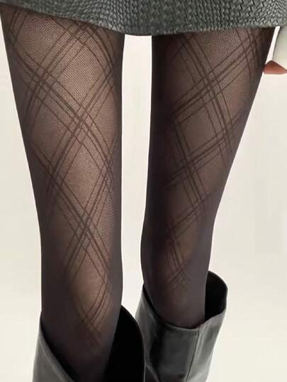1pc Sexy Ladies' Semi-Transparent Black Tights, Suitable For Festival Parties