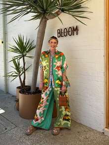 彩色印花宽松波西米亚阔腿裤两件套 - 綠色 - 查看 5