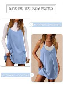 Women's Sleeveless Mini V-Neck Sundress With Spaghetti Straps, Athletic Short Dress With Pockets, Summer Casual Beach Dress For Travel, Dating, And Daily Wear  Holiday  Vacation    Casual - 淺藍色 - 查看 3