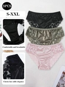 3pcs Lace Floral Embroidery Women's Underwear, Romantic Breathable Comfortable Invisible Panties - Multicolor - View 4