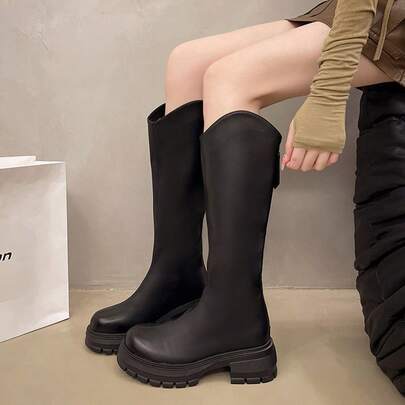 Herbst- und Winterstiefel in Petite-Größe, kniehohe Stiefel für Damen, vielseitige lange Stiefel mit dicker Sohle für Damen, geeignet für den Außenbereich