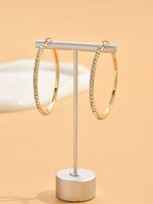 Aretes De Círculo Grande Plateados Y Dorados Con Diamantes De Imitación Completos A La Moda Para Mujeres - Pendientes grandes de oro 885. - Ver 11