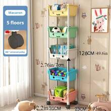 5-Tier Multi-Layer Rolling Storage Cart, Macaron White Plastic Multi-Purpose Trolley With Lockable Casters, Removable Mobile Organizer For Consumables And Sundries, Space-Saving Storage Shelf For Kitchen, Bathroom, Laundry Room, Dormitory And Living Room, Practical Household Organizer, Ideal Gift For Halloween, Christmas And Daily Use - Màu sắc macaron nhiều màu - Xem 4