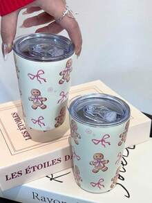 BENNY 350ml/12oz-Christmas Coffee Tumbler , Cute Gingerbread Man Pattern With Snowflakes & Bow Design, Leak-Proot Slide Lid, Insulated Travel Mug For Xmas Gift, Office & Home Use -Festive Holiday Cup,Merry Xmas Theme Insulated Mug-Merry Christmas-Christmas Decorations - Gingerbread Man - View 6