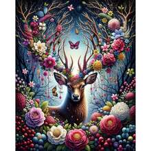 1 pièce Kit de peinture de diamant 5D, motif de cerf dans la forêt fleurie, ensemble complet de peinture de diamant, pour débutants adultes, décoration murale et cadeau de peinture de diamant