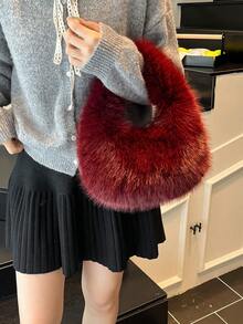 Bolso de mano esponjoso nuevo para otoño/invierno 2025, diseño de luna creciente y nube de peluche de unicolor, bolso versátil para ir y venir, bolso de compras, bolso de mano peludo para mujer