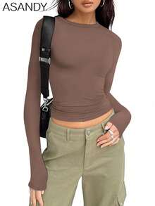 3pcs/Set Women Solid Color Crew Neck Long Sleeve T-Shirts, Slim Fit Casual Pullover Tops, Spring/Autumn - Multicolor - View 6