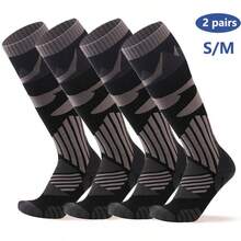 2-Pairs Thicken Warm Ski Socks , Over The Calf Non-Slip Cuff For Men & Women, Winter Sport Socks For Cycling, Hiking, Running
