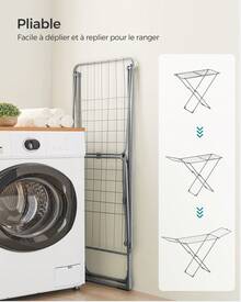 SONGMICS Étendoir à Linge, Séchoir Pliable, 50 x 182 x 102,5 cm, avec Barres, Support de Séchage sur Pieds, Utilisation Intérieure/Extérieure, Draps et Vêtements, Gris - Gris - Voir 3