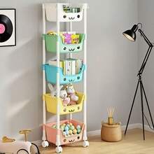 1 Piece 3/5 Layer Practical Roller Plastic Storage Cart, Wheeled Cart, Storage Rack, Sundries Snacks Books, White/Macaron Color Bathroom Storage Practical Cart, Suitable For Kitchen Living Room, Office, Kitchen, Bathroom Storage Box And Storage Rack, Halloween/Christmas Gift - White 3 Layers - View 11