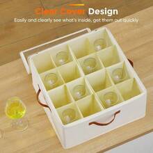 Wine Glass Storage Box With Dividers 2 Pack Glassware Storage Containers Stemware Storage Cases Holds 32 Wine Glasses Stackable Crystal Storage Containers With Clear Cover For MovingBeige - Beige - View 5