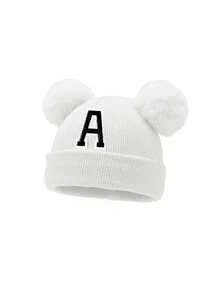 1 chiếc mũ len trẻ sơ sinh cá nhân hóa, mũ len 26 chữ cái cho trẻ mới biết đi và trẻ em, mũ len thủ công cho bé gái, phù hợp cho bé từ 0-3 tuổi đội hàng ngày. - trắng - Xem 9