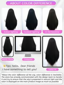 alicegarden 1 Synthetic Heat-Resistant Wig, Black Long Straight Wig With Bangs, 28 Feet Long, Made Of Fiber, Suitable For Daily Use, Natural Simulation Wig