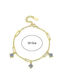 1pc Elegant Luxury 925 Sterling Silver 1.5 Carat Moissanite Bracelet, Suitable For Women's Daily Wear, Party, Holiday, Valentine's Day, Christmas, Halloween, Women's Jewelry Gift