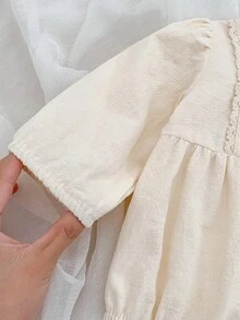 女童复古刺绣连衣裙，公主裙，春秋新款童装 - 杏色 - 查看 4
