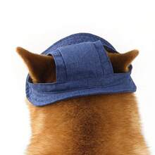 Sombrero para mascotas con agujeros para las orejas para perros pequeños y medianos, ajustable, gorra de sol de verano para mascotas, gorra de visera de lona de color vaquero para gatos y cachorros