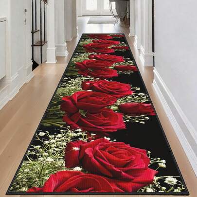 1pc Printed Carpet, Suitable For Bedroom, Hallway, Etc., Absorbent & Soft, Easy To Clean, Also Can Be Used As Kitchen Decor, Kitchen Mat, Faux Wool Material, Anti-Stain, Indoor & Outdoor Use, Applicable For Entrance, Bedroom, Home Decor, Available In Multiple Colors, Also Suitable For Living Room, Bedroom, Laundry Room, Machine Washable.