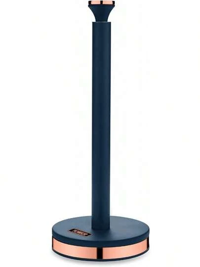 Tower T826133MNB Cavaletto Towel Pole Kitchen Roll Holder With Soft Underliner, Midnight Blue And Rose Gold