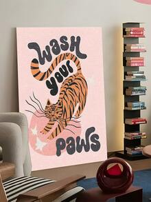 | 5D DIY 钻石画 | 优雅粉色动物画，含钻石画套装。粉色背景上，一只可爱俏皮的老虎告诉你“洗洗爪子”，手工装饰画。高清 5D DIY 刺绣马赛克艺术。DIY 钻石画作为礼物，可以帮助您集中注意力，平静心情。 - 彩色 - 查看 3