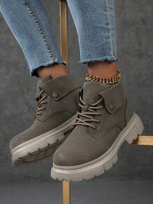Fall/Winter 2025 Soft And Breathable Outdoor Fashion Boots, Thick Bottom, Lightweight And Comfortable For Holidays, Fall, Winter, Autumn, Travel, And Festivals. Suitable For All Seasons, Ankle Boots And Naked Boots In Fashion Style Women's High Heel Chunky Boots, British Style, Waterproof Platform, Fashionable Ankle Boots For Plus Size - Army Green - View 5