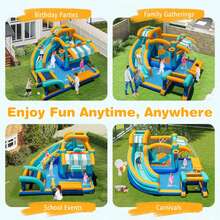 Lifezeal Inflatable Water Park With Market Stand Climbing Wall Basketball Rim - Xem 9