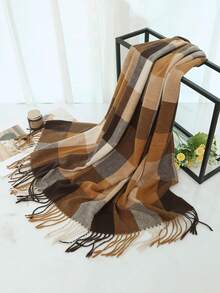 1pc Elegant Vintage Classic Plaid Faux Cashmere Scarf, Warm And Windproof, Suitable For Outings, Commuting, Campus, Formal Events, Outdoor, Travel And Photography, Fashionable And High-End, Versatile Clothing Accessory