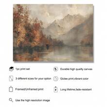 1pc Framed/Unframed Vintage Fall Mountain Forest Rustic Wall Art Poster Canvas Print Minimalist Abstract Autumn Landscape Farmhouse Decor Retro Painting For Aprtment,Living Room,Bedroom,Modern Home Decoration