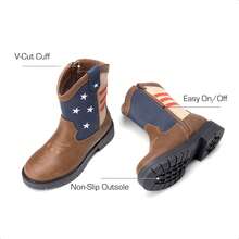 Kids Western Cowboy Boots - Mid Calf Riding Boots With Side Zipper For Boys & Girls (Toddler/Little Kid/Big Kid) - 藏蓝色 - 查看 3