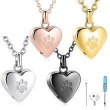Pet Cremation Jewelry For Ashes Pendant Paw Print Pet Heart Urn Necklace Memorial Keepsake Jewelry For Pet/Dog's/Cat's Ashes