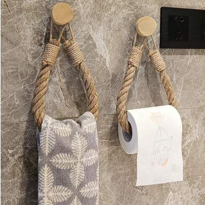1/2 Pieces Easy-To-Install Hemp Rope Toilet Paper Holder, Bathroom Storage Towel Rack, No-Drill Hanging Rope Toilet Paper Rack, Bathroom Decoration Storage, Creative Bathroom Storage Accessory Rack Bathroom Accessories Bathroom Tools