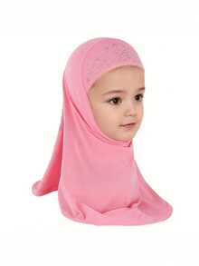Children's Muslim Hijab With Rhinestone Flower Design, Easy To Wear, 3-8 Years Old - Multicolor - View 6